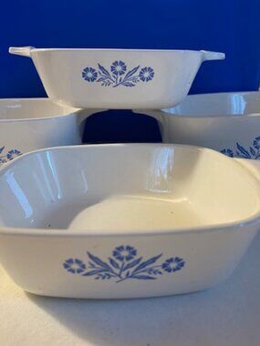 Vintage Corning Ware 2 Blue Cornflower 2 3/4 Cup P-43 and 2 Petite Pans P-41
